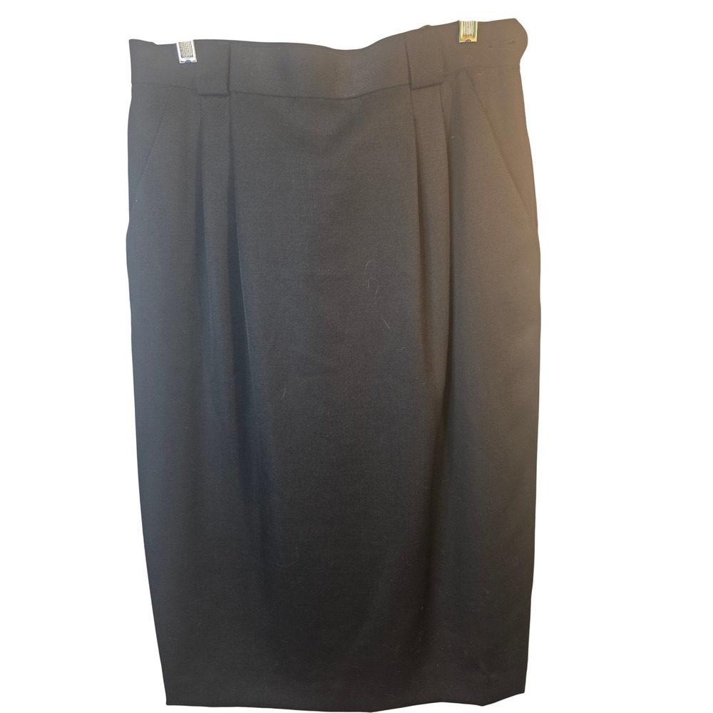 Liz Claiborne Collection Black 100% Wool Pleated Pencil Skirt Womens 12 Vintage